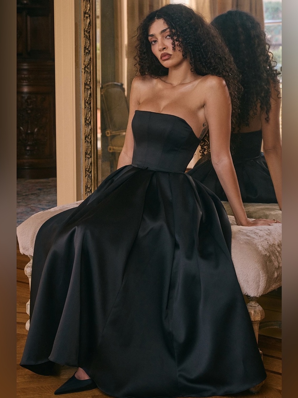 House of CB Contessa Black Strapless Satin Corset Midi Dress XL - Picture 5 of 10